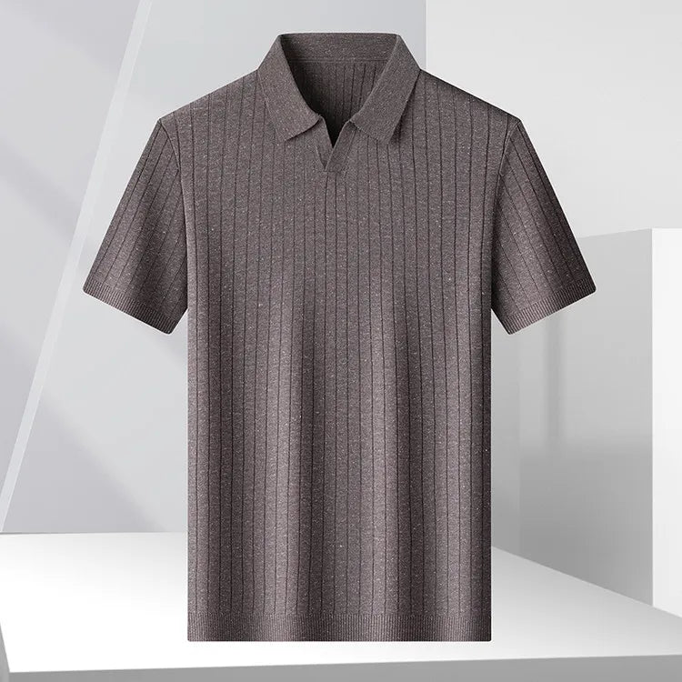 Men’s Short Sleeve Polo Shirt – Ribbed Knit, Business Casual, Cooling & Soft, Collar Neck, Solid Colors