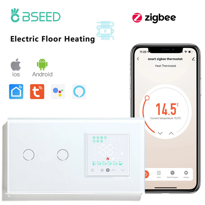 BSEED Zigbee Electric Floor Heating Thermostat Temperature Controller With Normal Socket Tuya Smart Life Google Home Control