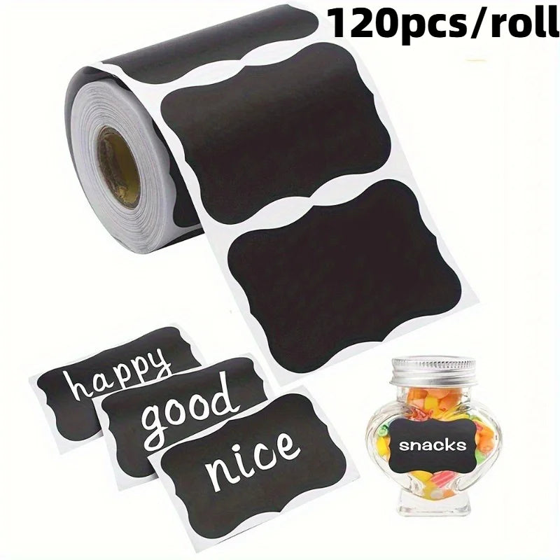 120pcs/roll Black Labels,Along with1 Liquid Chalk Pens,Perfect for Decorating Parties,Organizing Your Home, Kitchen, And Office.