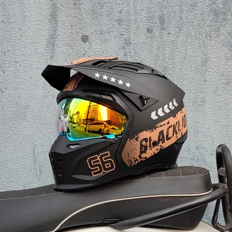 ORZ Retro Helmet Motorcycle Full Helmet Men Women Summer Locomotive Four Seasons Rally Demolition Combination Helmets