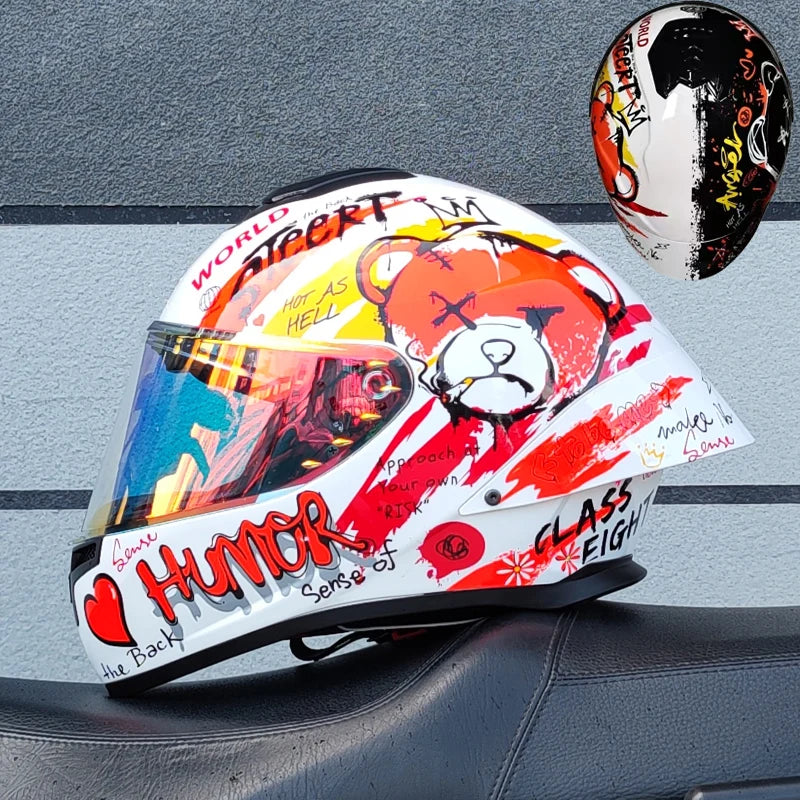 ORZ Personality Large Spoiler Full Face Motorbike Helmet ABS Material Safety DOT Certified Four Seasons Riding Protective Helmet