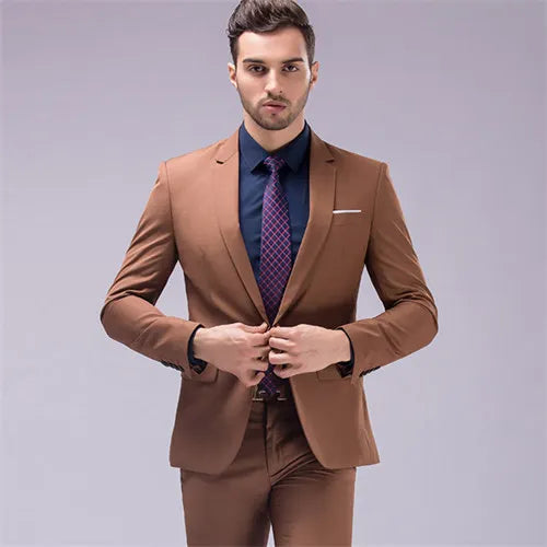 Men's Dark Green Suit Two-Piece, Asian Sizes Slim Dress Jacket and Pants,Wedding / Party Blazer Coat+Trousers Red Blue Black