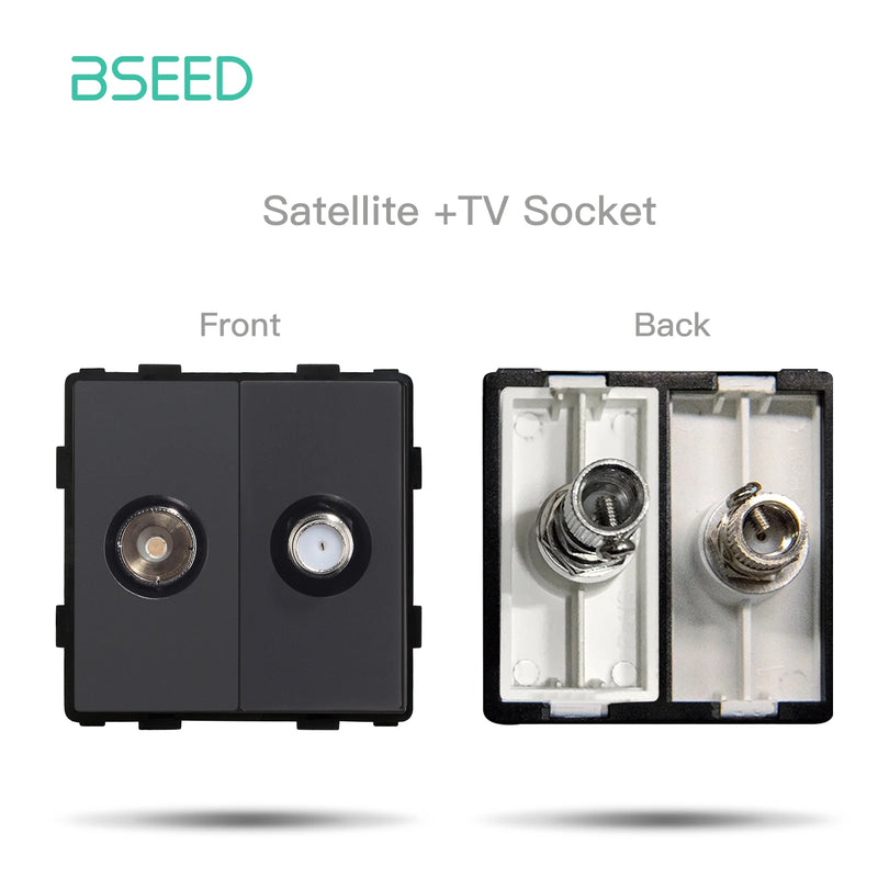BSEED EU Wall Plastic Panel With Double Internet Socket CAT5 RJ45 ST TV USB Function Parts Power Socket DIY Free Combination