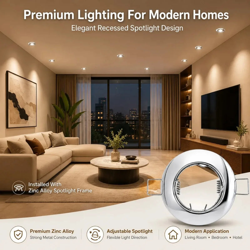 JOYINLED 2/10PCS Zinc Alloy Recessed Spotlight Trim Round Downlight Frame GU10 MR16 LED Ceiling Light Housing 60mm Cutout