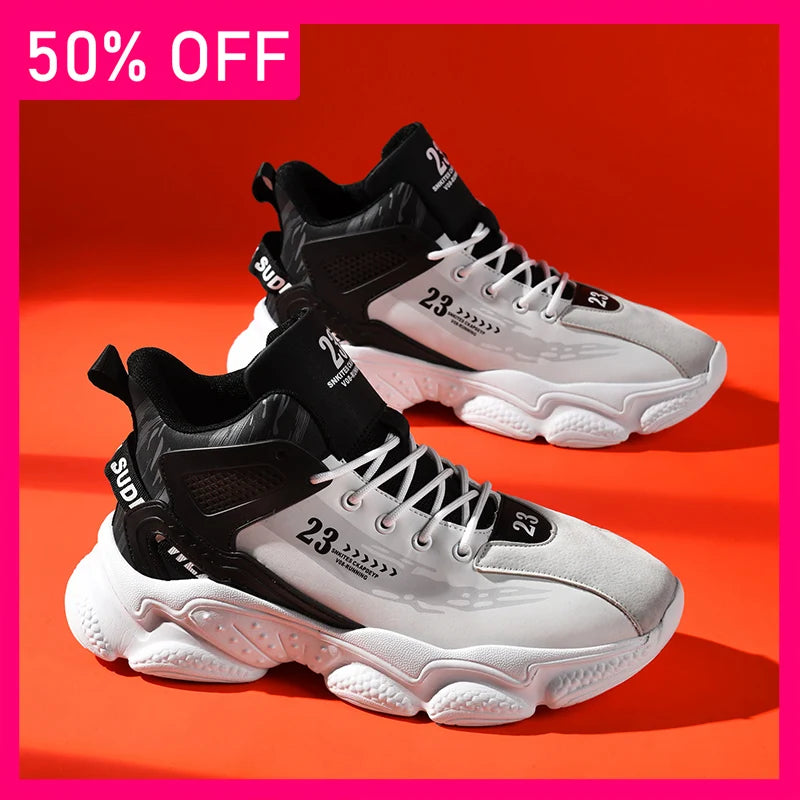 Mens Running Shoes 2026 New High Top Thick Bottom Non-Slip Lace-up Trendy Daily Leisure Comfortable Sneakers for Men