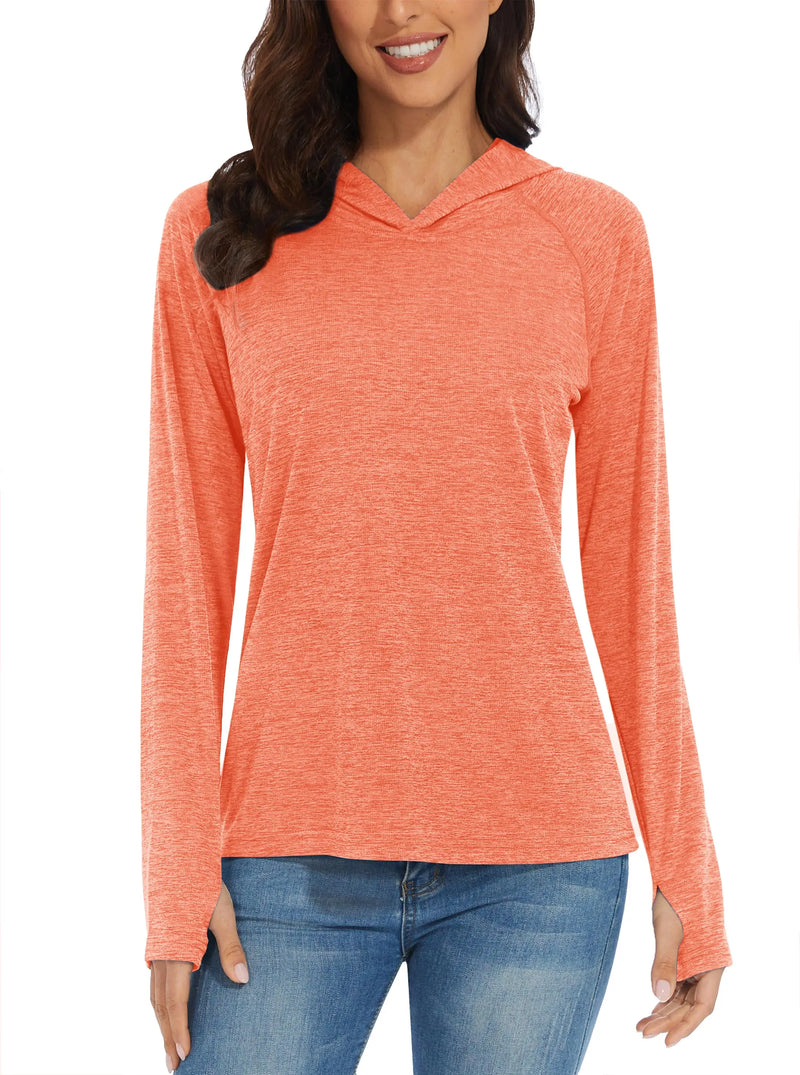 TACVASEN UPF50+ Breathable Long Sleeve Hoodie T-shirts Womens Sun/UV Protection Casual Hooded T shirts Outdoor Sports Pullover