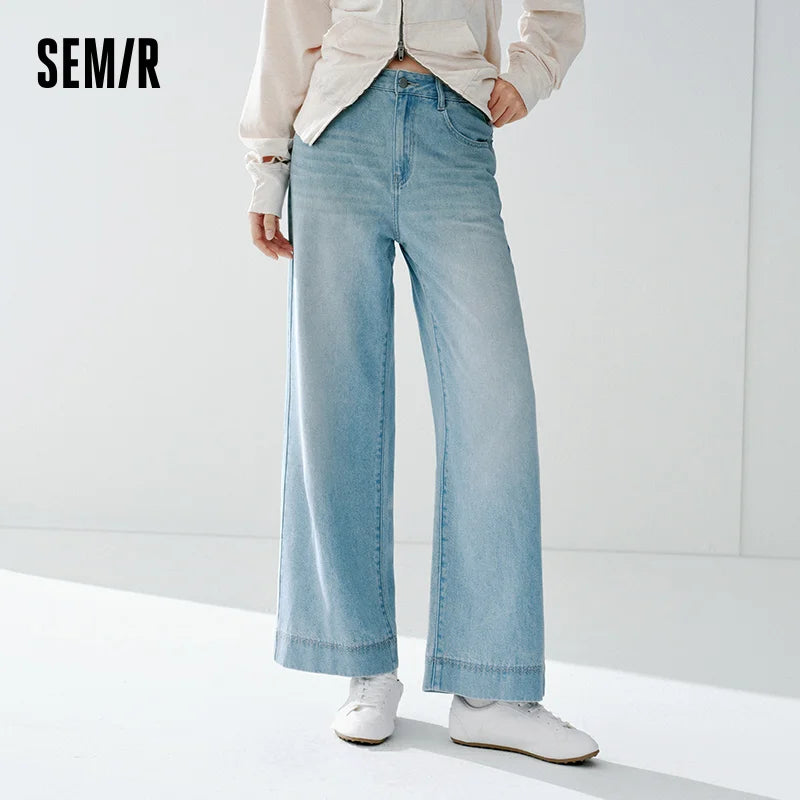 Semir Women Jeans 2026 Summer New Lace Waistband Cool Feeling Wide Leg Fashion Simple Slim Fit Long Pants