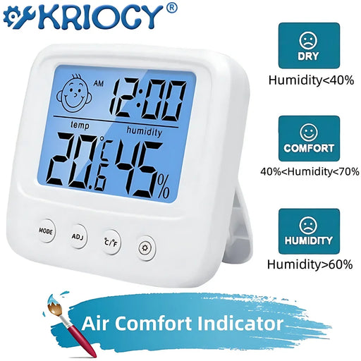 KRIOCY Backlight Digital LCD Indoor Outdoor Temperature Sensor Humidity Meter Thermometer Hygrometer Gauge Room Electronic Clock