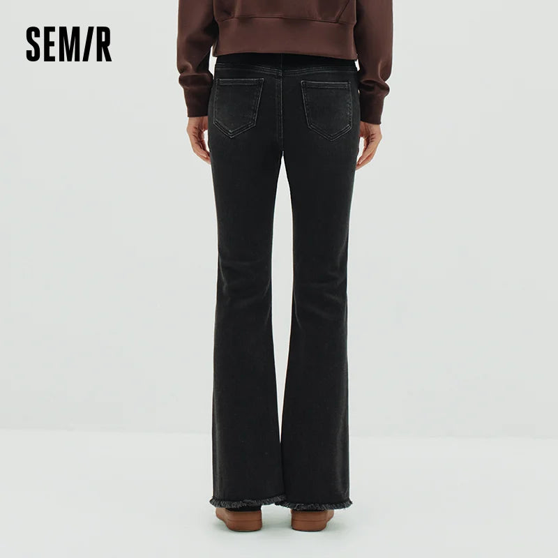 Semir Soft Jeans Women 2026 Spring Raw Hem Split Gradient Flare Leg Casual Fashion Comfortable Versatile Long Trousers