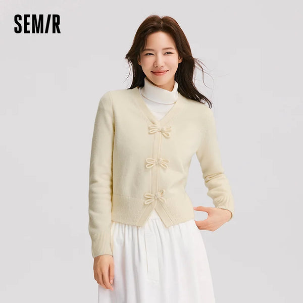 អាវយឺតកាឌីហ្គែន Semir សម្រាប់នារី ក V ទន់ ប៉ាក់ស្លីមសម កាត់ខ្លី 2026 អាវប៉ាក់ស្រទាប់ប្រចាំថ្ងៃបែបវីនថេច