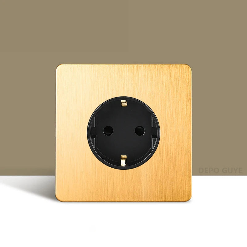 Retro Wall Light Toggle Switch Dual EU FR Socket Gold Stainless Steel Brushed Panel  Vintage Brass Lever For Home Improvement