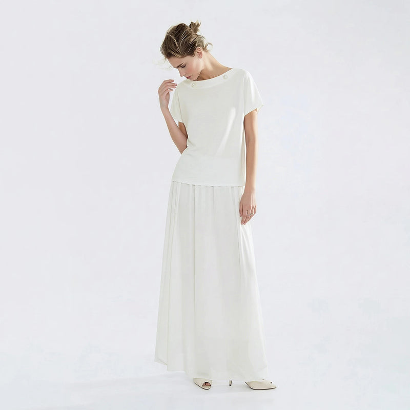 Amii Off-the-shoulder Women's Blouse 2026 Summer New Beaded Chain Chiffon Top Solid Loose Dolman Sleeve Shirt For Women 12642159