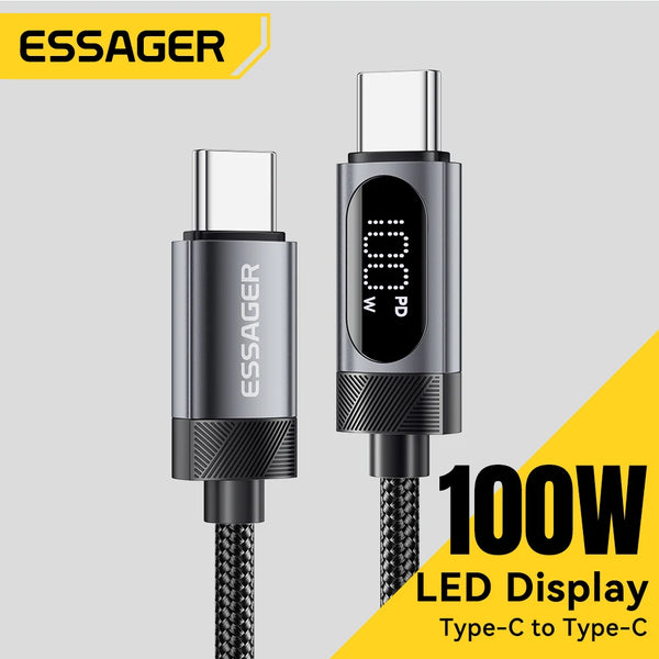 ខ្សែសាក USB ប្រភេទ C របស់ Essager សម្រាប់ iPhone 17 16 15 Xiaomi Huawei 100W PD សាកលឿនសម្រាប់ Macbook iPad ខ្សែ Type C ដល់ C