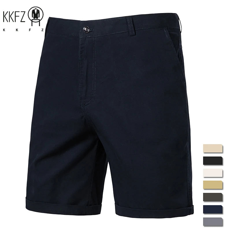 Male Daily Casual Knee Chinos Soft Pure Cotton Texture Deep Side Pockets Weekend Gathering Travel Short Slacks