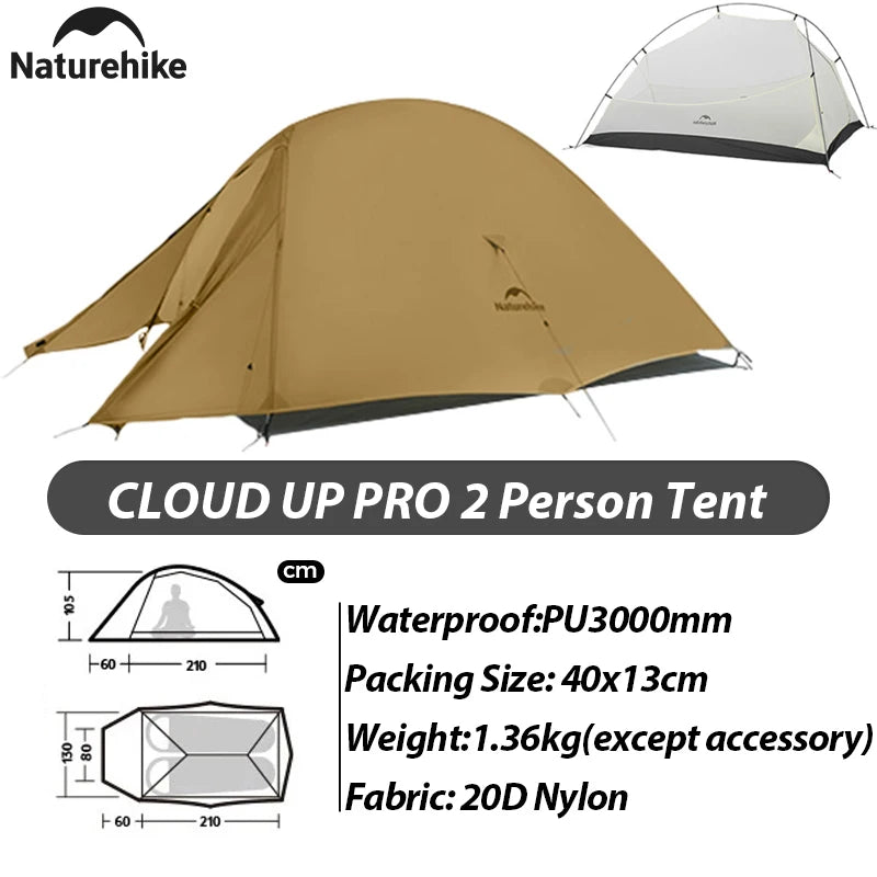 Naturehike 2025 New 123-Person 20D Cloud Up Pro Lightweight Portable Waterproof Backpacking Tent Outdoor Hiking and Camping Tent