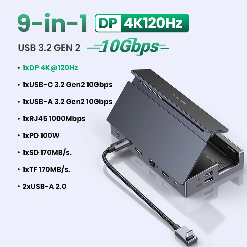 UGREEN Steam Deck Dock 6/9Ports USB C Gaming HUB Foldable Stand 4K HDMI/DisplayPort RJ45 100W 5/10Gbps USB A&C for Rog Legion Gp
