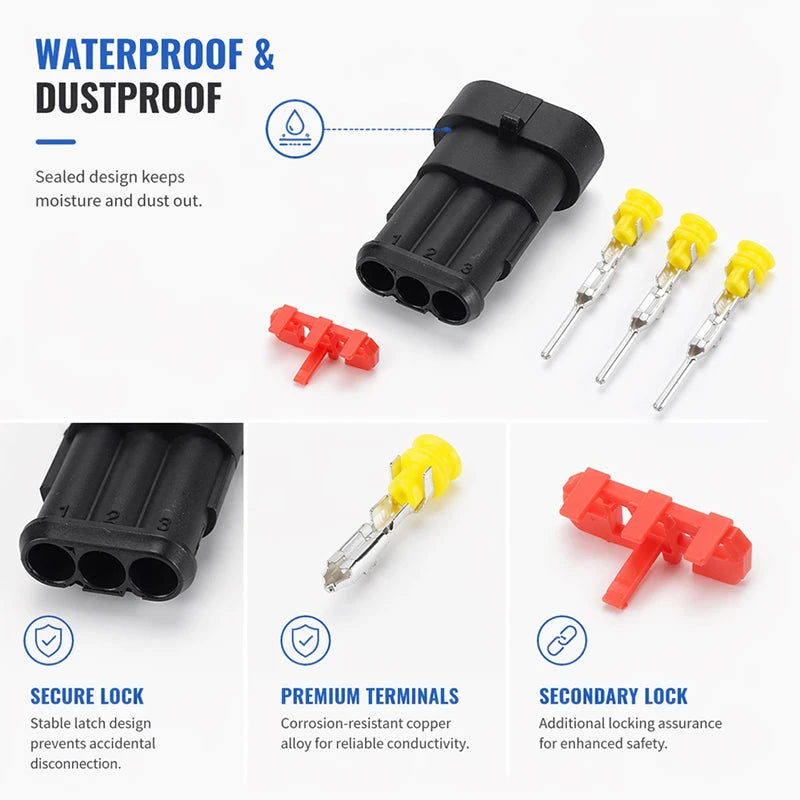 ឈុតឧបករណ៍ភ្ជាប់ការពារទឹក AMP 1/2/3/4/5/6 ម្ជុល ខ្សែរភ្លើងរថយន្ត ឈុតរន្ធដោតរហ័ស - 96/100/192/300/254/622 ដុំ