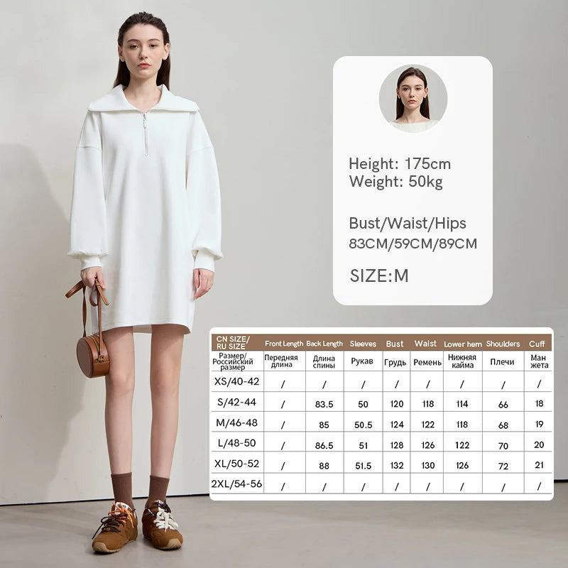 AMII Minimalist Grey Dresses For Women 2026 Autumn Large Turn-Down Collar Pullover Sports Dresses Loose Casual Dresses 12513003
