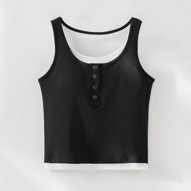 Threaded Chest Pad Sling Vest Integrated Bra Sleeveless Top Women One Piece Sleepwear Pajamas Underwear Bottoming Shirt