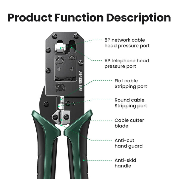 UGREEN RJ45 Crimper Tools RJ45 Crimping Pliers for CAT6/7 Ethernet Lan Cable Network Cutter Stripper Plier Multifuntion Tool