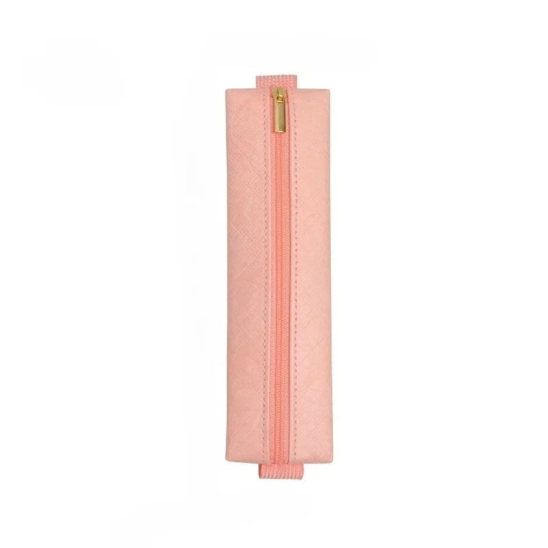 1pc Minimalist Style PU  Leather Pencil Case, Zippered Pencil Pouch — Ideal for Office, School, and Travel,Compact and Stylish
