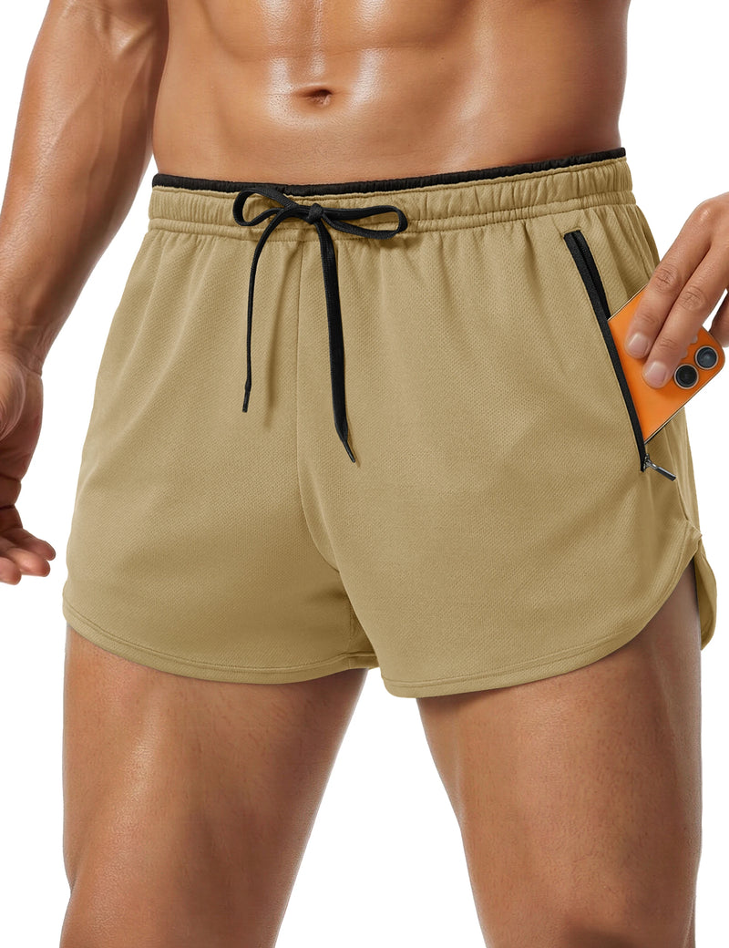 TACVASEN Men's Mesh Running 3" Shorts Quick Dry Lightweight Athletic Workout Gym Shorts Zipper Pockets Shorts Outdoor Fitness