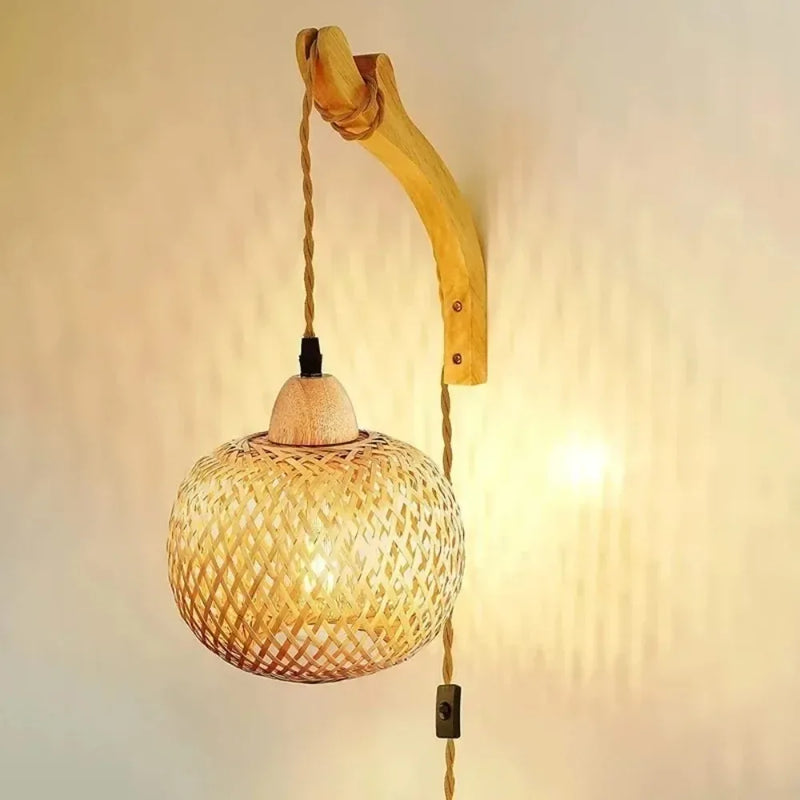JOYINLED Bamboo Lantern Wall Lamp Natural Rattan E27 Chandeliers Room Decor Lampshades Wall Light Fixtures Home Decoration