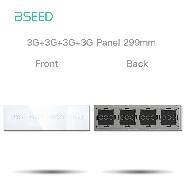 បន្ទះកញ្ចក់គ្រីស្តាល់ BSEED M1 ទំហំ 299mm សម្រាប់កុងតាក់ប៉ះបួន 1/2/3Gang ជាមួយមុខងារកុងតាក់ភ្លើងជញ្ជាំងបន្ទះដែកតែប៉ុណ្ណោះ