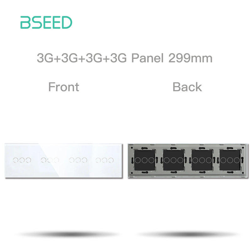 BSEED M1 Crystal Glass Panel 299mm For Touch Switches Quadruple 1/2/3Gang With Metal Plate Wall Light Switch Function Part Only
