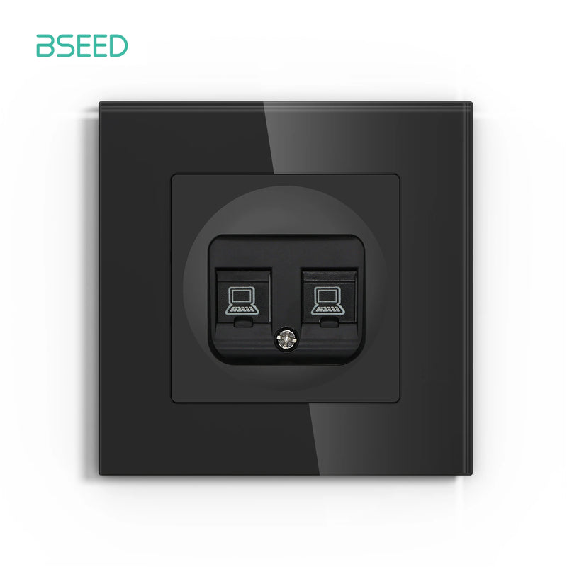 BSEED EU Standard Internet Socket CAT6 Type RJ45 Wall Socket Glass Panel Network Socket For Computer