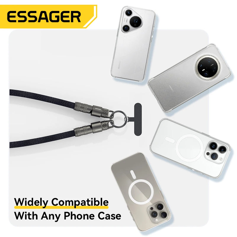ខ្សែសាកទិន្នន័យ Essager 2 in 1 60W USB-C ទៅ Type-C Lanyard Data Cable 3A PD សាកលឿនសម្រាប់ iPhone 16 15 Samsung Huawei Laptop ខ្សែសាកប្រឆាំងការបាត់
