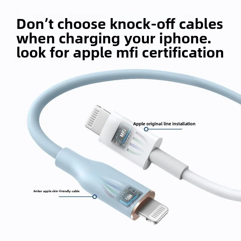 ខ្សែសាក ANKER Typec សាកថ្មលឿន MFi ផ្លូវការ ទទួលស្គាល់ដោយ Silicone ងាយស្រួលប្រើសម្រាប់ Apple 13 Apple 14