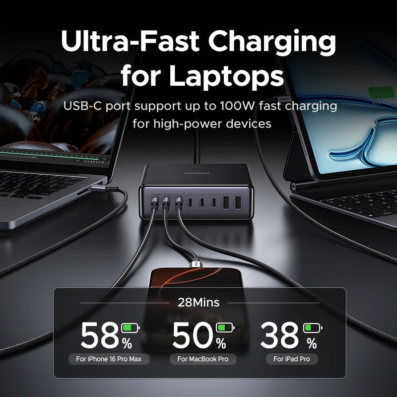 【Korean Plug】UGREEN 200W GaN Charger 8 in 1 Desktop Charging Station For Macbook Laptop iPhone 18 17 Pro Xiaomi Samsung Tablet