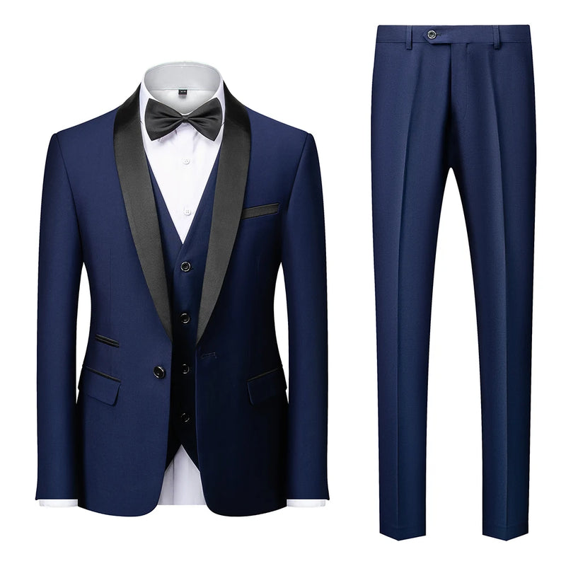 2026 Men's Black 3-Piece, Slim-fit Formal Jacket and Waistcoat Paired with Trousers, Asian Size, Red, White, Gray, Purple