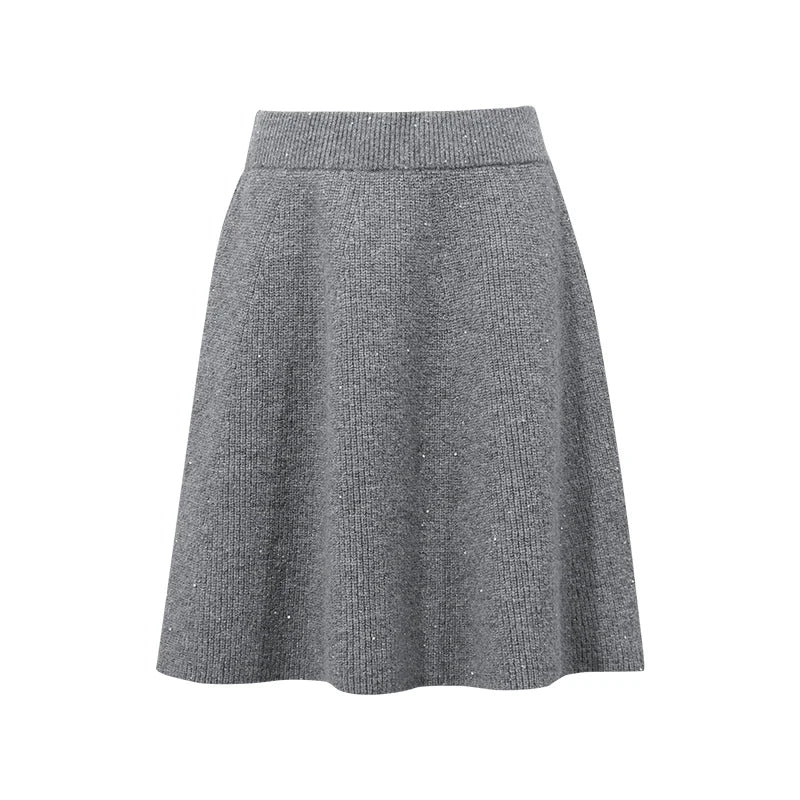 Amii Women's A-Line Skirt Elastic Waist Sequin Loose Fit Slimming Casual Commuter Knit Midi Skirt Autumn 2026 Bottoms 12623154