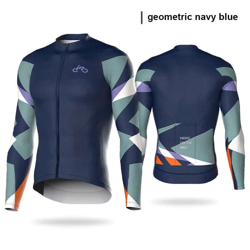 INBIK Long Sleeve Cycling Jersey Men Road Bike Clothing Riding Shirts Quick Bicycle Mountain MTB Jersey Full Zipper with Pockets