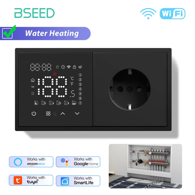 BSEED WIFI Electric Heating Water Boiler Smart Thermostat With Socket Support Alexa Google Temperature Controller Plastic Frame