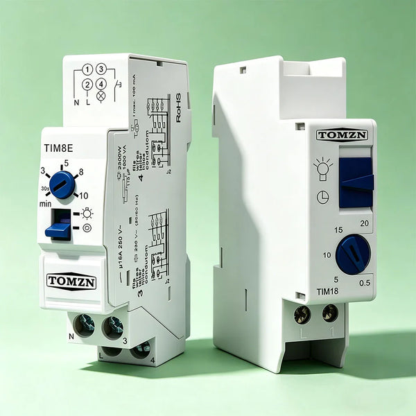TOMZN DIN Rail Staircase Timer Switch – Delay-On/Off Relay, 0.5–20 Min, Momentary Switch, for Circuit Breaker & Street Lamp