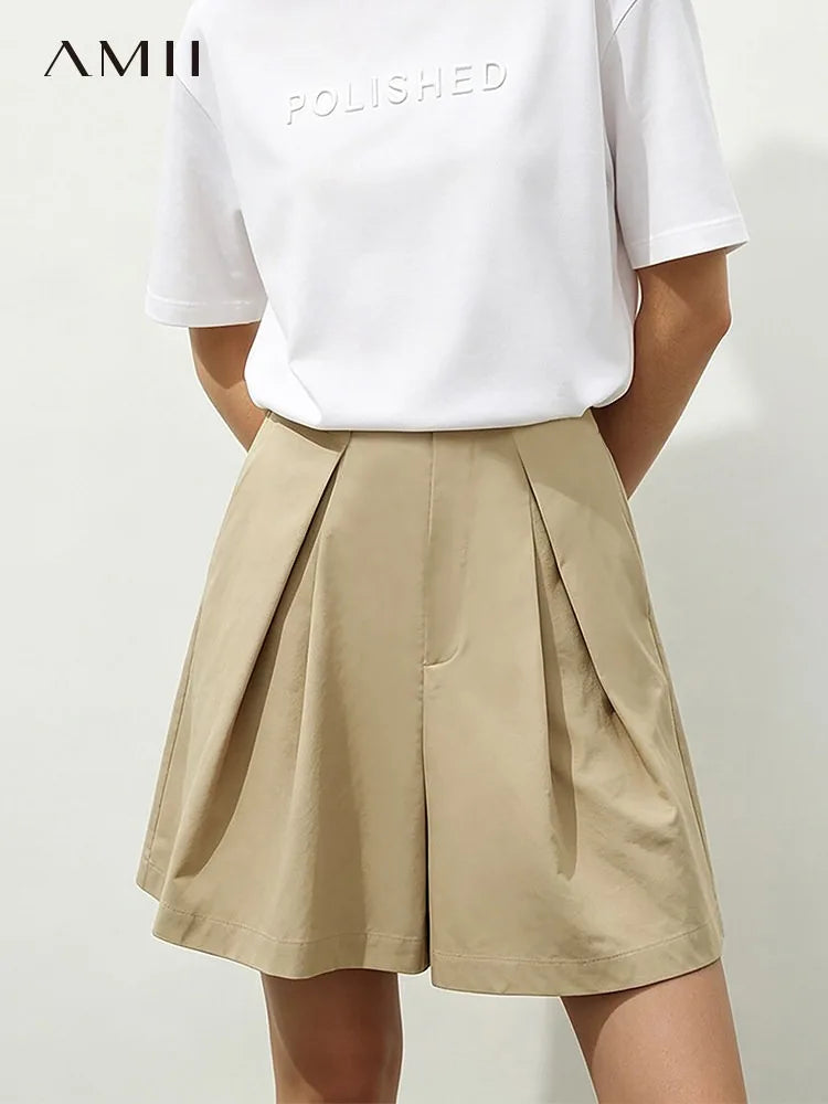 Amii Women's Shorts 2026 Summer New Simple Versatile Office Casual Pants Pleated Wide Leg Loose Fit Pants For Women 12642132