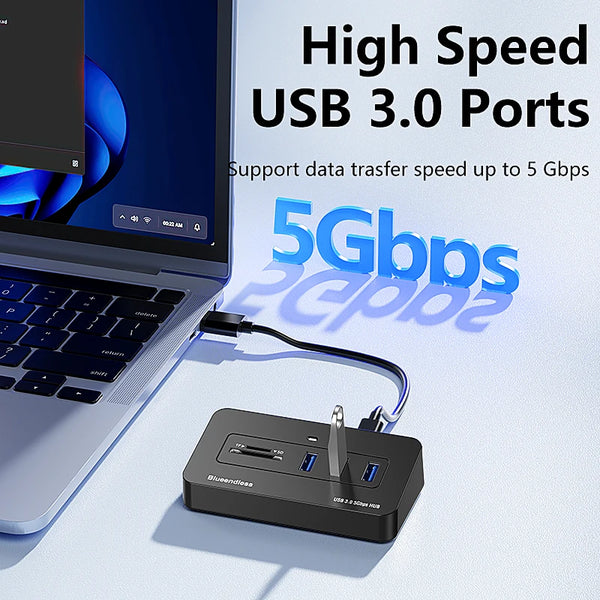 ខ្សែ Blueendless 30cm 2-in-1 USB 3.0 Hub 5Gbps មជ្ឈមណ្ឌលទិន្នន័យពហុច្រកល្បឿនលឿន 4 ច្រក USB-A & USB-C ឧបករណ៍ភ្ជាប់ពីរសម្រាប់កុំព្យូទ័រយួរដៃកុំព្យូទ័រ