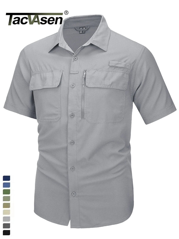 TACVASEN Short Sleeve Fishing Shirts Men's UPF 50+ Sun Protection Cargo Work Shirts Mesh Breathable Quick Dry Hiking Shirts Man