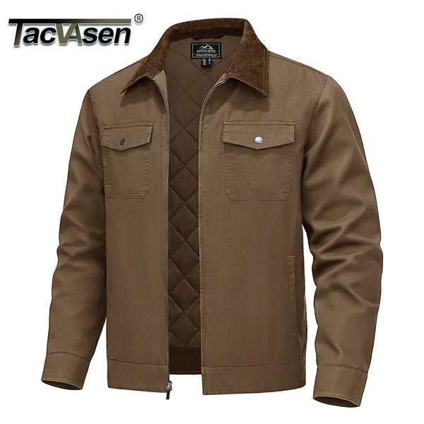 TACVASEN Quilted Cargo Jackets Lightweight Full Zip Corduroy Collar Jackets Cotton Casual Shacket Padded Coats with 5 Pockets