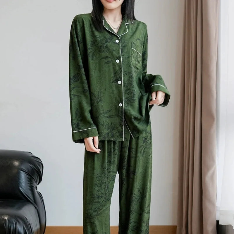 Floral Sleepwear Pijama Women's Pajamas Spring Autumn Night Wear for Ladies Pyjama Femmes Long-sleeved Trousers Home Nightwear