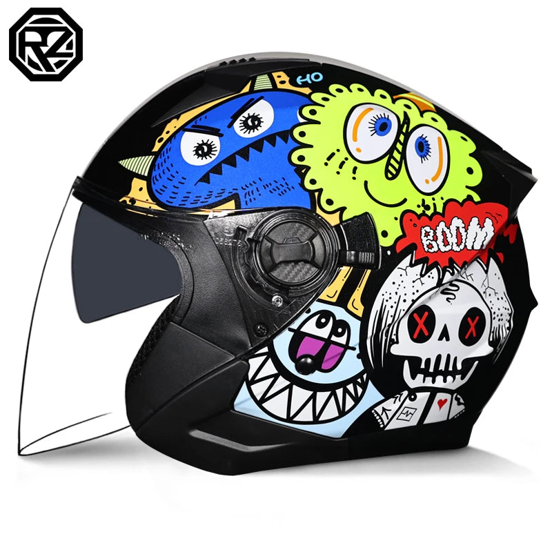 ORZ Latest High Quality Motorcycle Helmet Half Covering Dual Lens Cascos para Motos Male Female Couple Capacetes de Moto