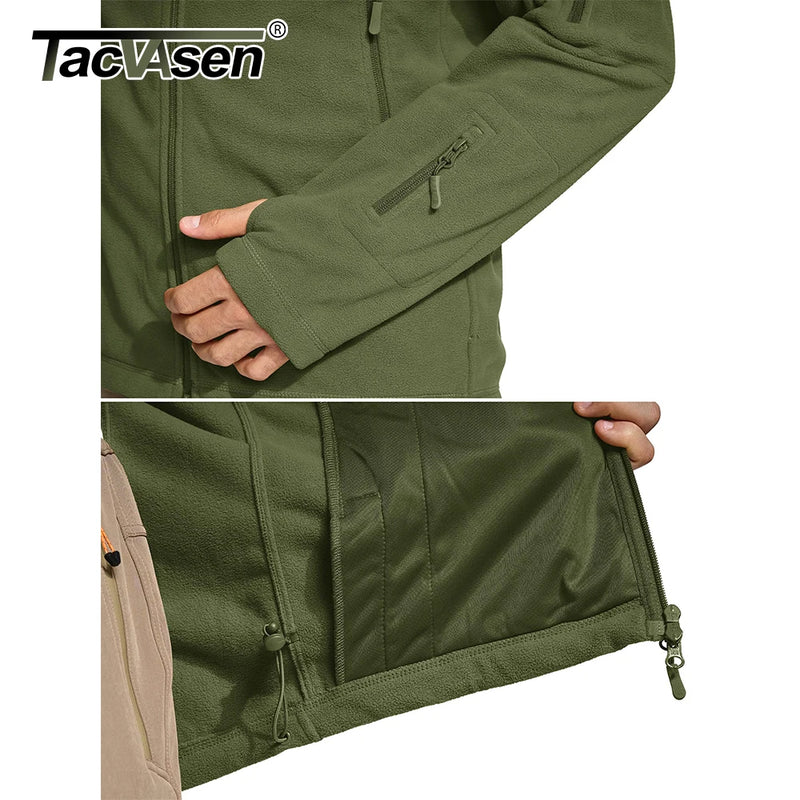 TACVASEN Winter Hooded Fleece Jackets Mens Zipper Pockets Camping Work Jacket Thermal Autumn Outerwear Outdoor Hiking Warm Coat
