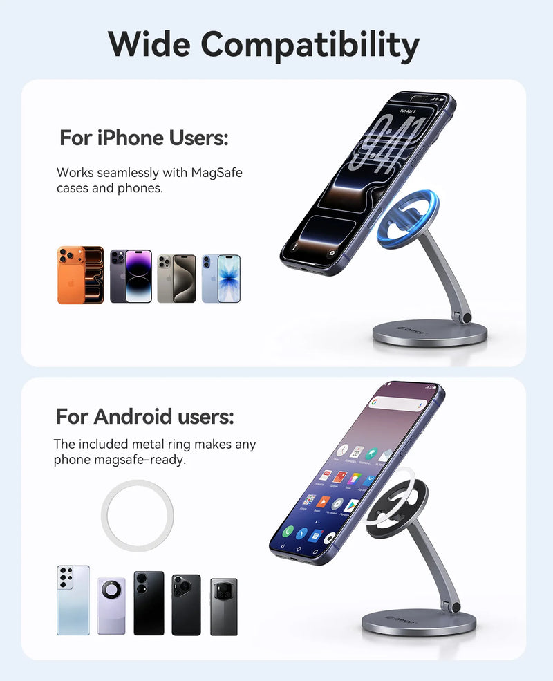 ORICO Magnetic Foldable Phone Stand with 360° Adjustable Strong Magnetic Panel for Office Study Entertainment and Travel