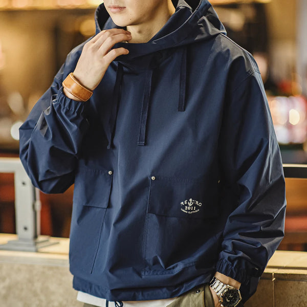 អាវក្រៅ Maden បុរស Vintage Deck Smock Hoodies អាវក្រៅការពារខ្យល់ អាវក្រៅរលុង មានហោប៉ៅធំៗ បោះពុម្ពលើសម្លៀកបំពាក់