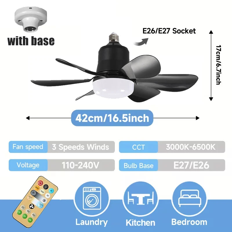 Ceiling Fan with LED Lamp Remote Control 3Colors Dimmable Silent 6 Blades for Bedroom Office Indoor Ceiling Fans E27 Socket