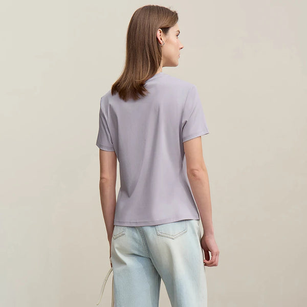 Amii Women's 100% Cotton T-Shirt 2026 Summer Casual Basic O-Neck Knit Tee Slim Solid Color Versatile Female Clothing 12622010