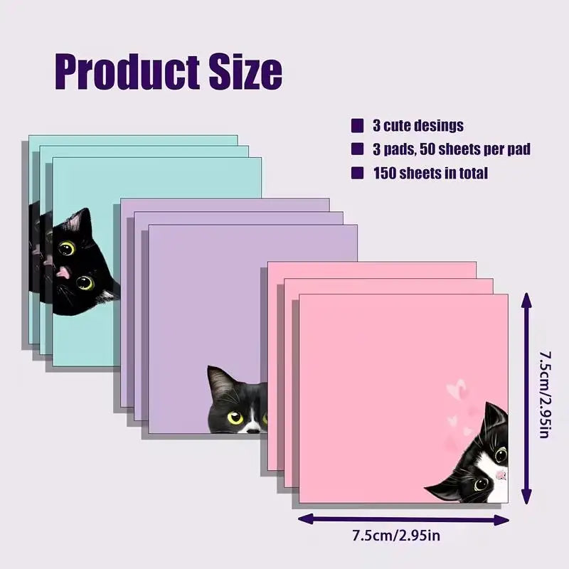 3pcs Black Cat Sticky Notes – Super Adhesive Pink Memo Pads, for School, Lovers, Teachers, Gift